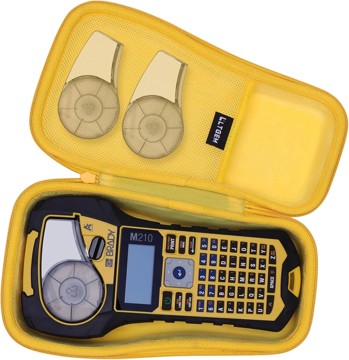Label Maker Carrying Case with Yellow Edge – EVA Hard Shell Protective Case for Portable Label Printers, 10.8 x 5.8 x 4 in (27.4 x 14.7 x 10.2 cm)