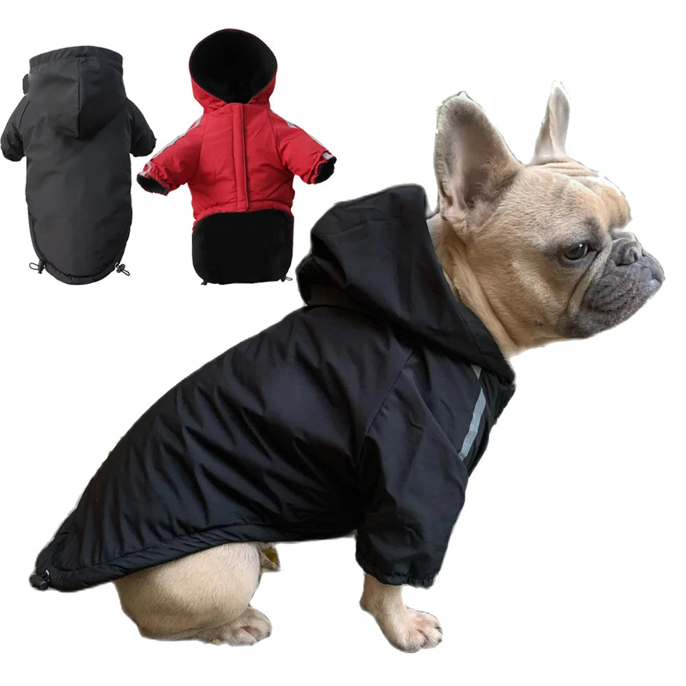 Waterproof Hooded Dog Coat – Warm Cotton-Lined Winter Jacket with Reflective Trim for Small Dogs & Cats