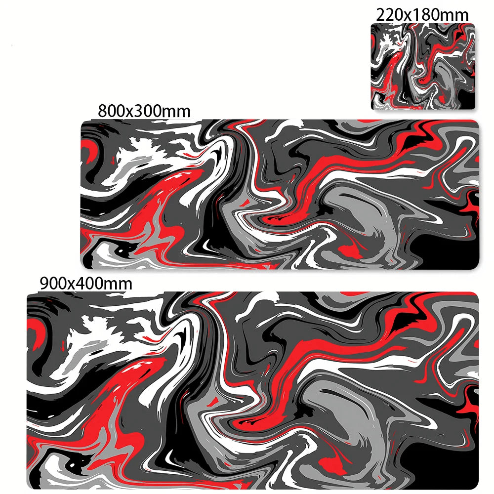XXL Extended Mouse Pad 35.4 x 15.7 in (900 x 400 mm) Black & White Strata Liquid Anime Keyboard Desk Mat Anti-Slip Rubber