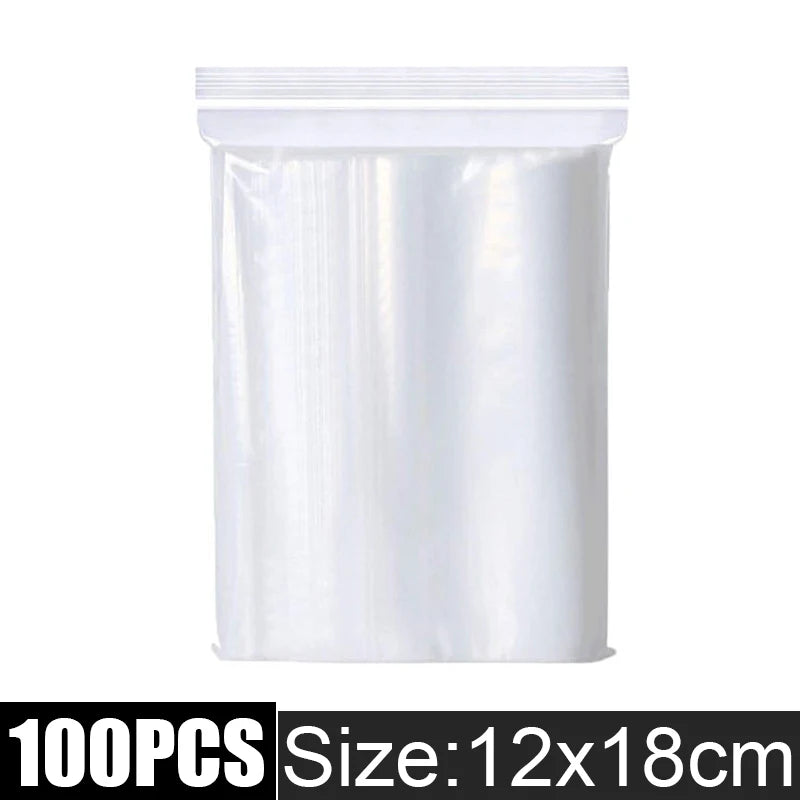 Clear Thick Resealable PE Bags – Reclosable Zip Storage Pouches for Jewelry, Food & Crafts (Sizes 4×6–12×18 cm / 1.6×2.4–4.7×7.1 in, 100–500 Pack)