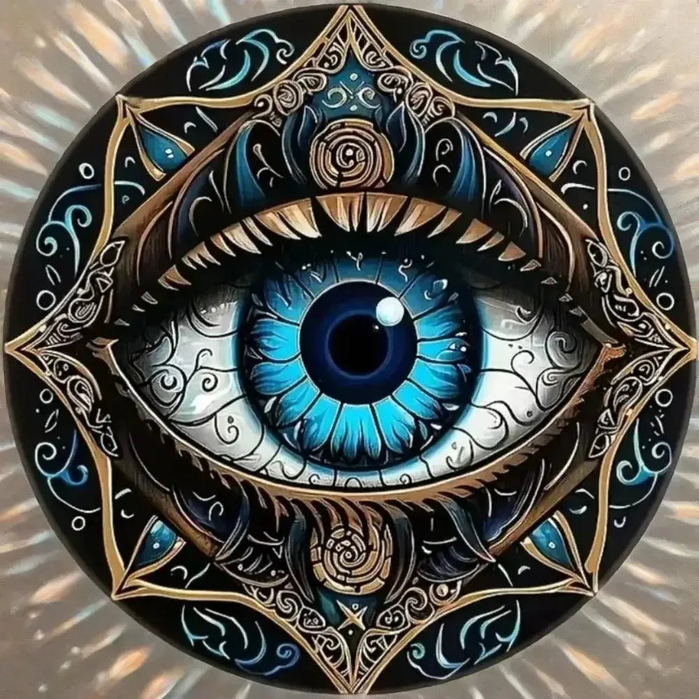 Evil Eye Tin Wall Decor - Boho Rustic Mandala Trident Metal Sign