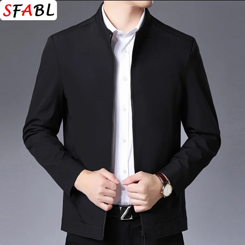 Men's Business Casual Zipper Blazer Jacket - Smart Casual Outerwear for Spring & Autumn