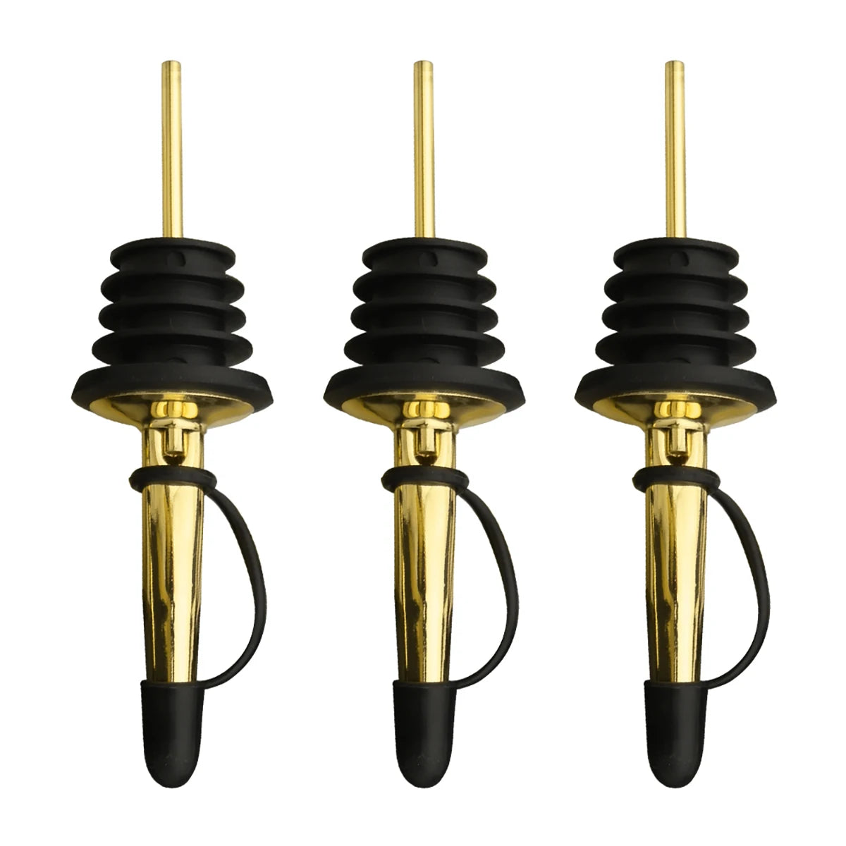 3-Pack Stainless Steel Bottle Pourer Spouts with Stoppers - Wine & Olive Oil Dispenser