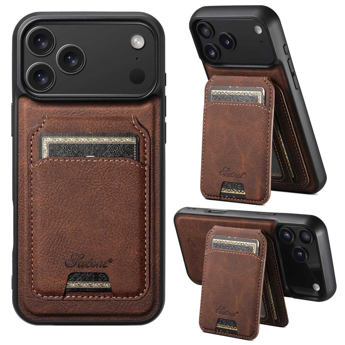 Magnetic Wireless Charging Wallet Phone Case – Faux Leather Card Holder & Stand for iPhone (Multiple Models)