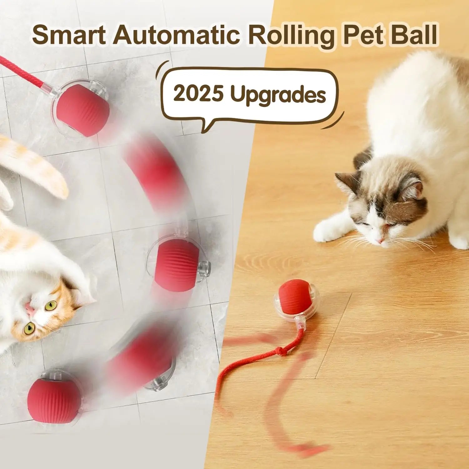 Interactive Rechargeable Cat Ball Toy with Faux Fur Tail — Automatic Rolling Smart Pet Ball (USB-C) for Cats & Small Dogs