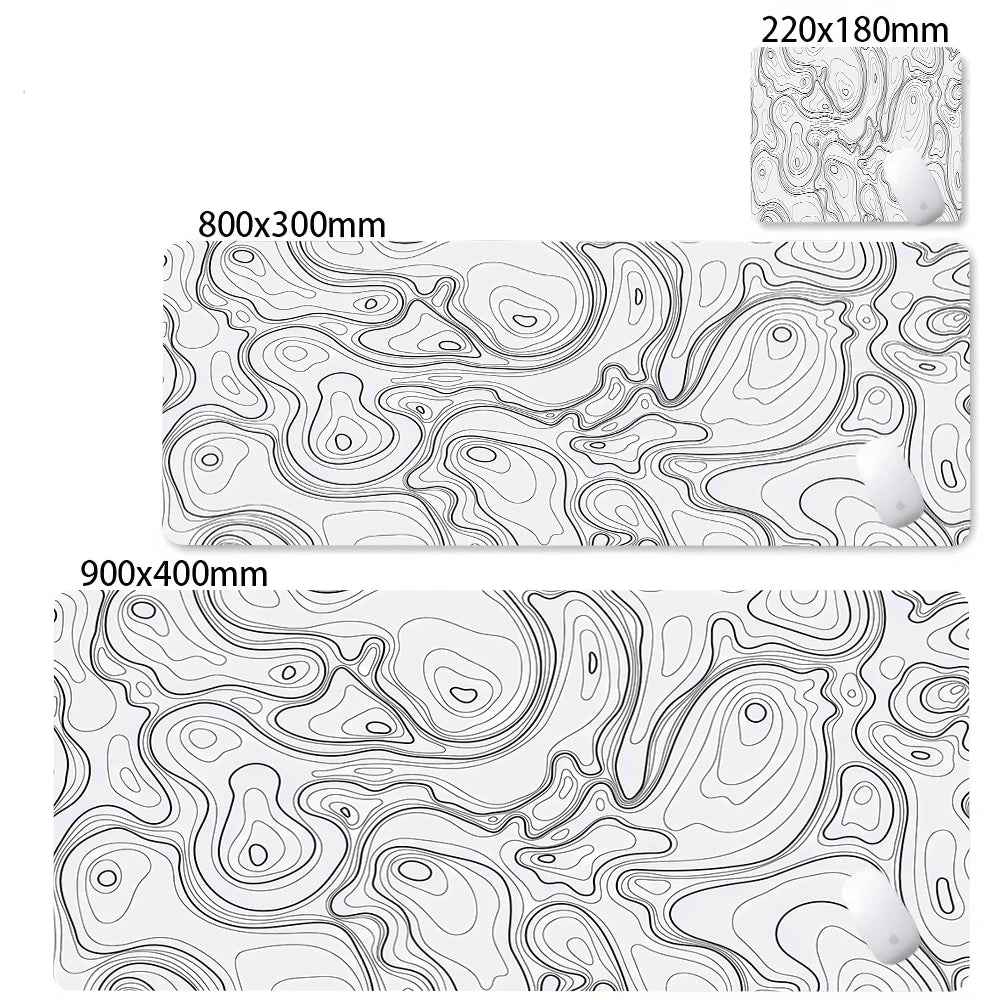 XXL Black & White Abstract Desk Mat - Liquid Strata Gaming Mouse Pad, Large Non-Slip Locking-Edge Deskmat