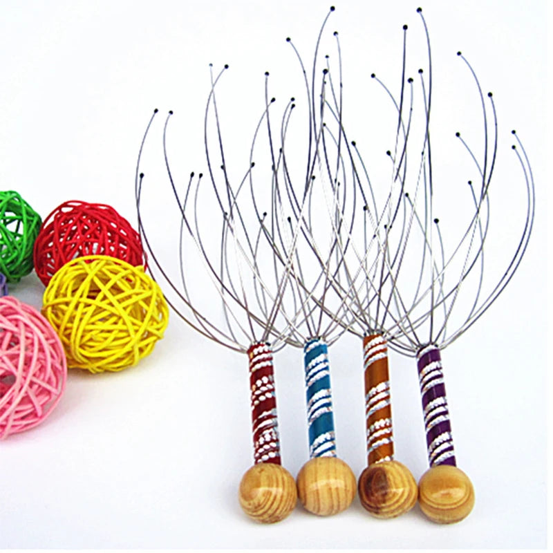 Octopus Head Massager Scalp Scratcher - Stainless Steel & Wood Scalp Massager for Stress Relief