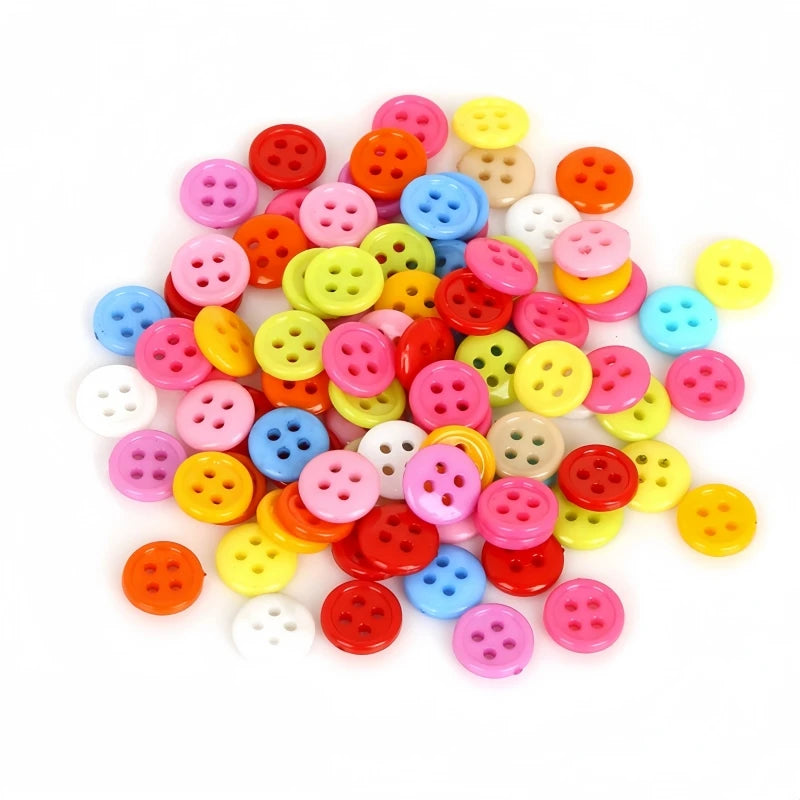 Colorful Round 4-Hole Plastic Sewing Buttons, Mixed Sizes 10/15/20/25/30mm (0.39–1.18 in) Pack 20–100 for DIY Crafts, Scrapbooking & Clothing