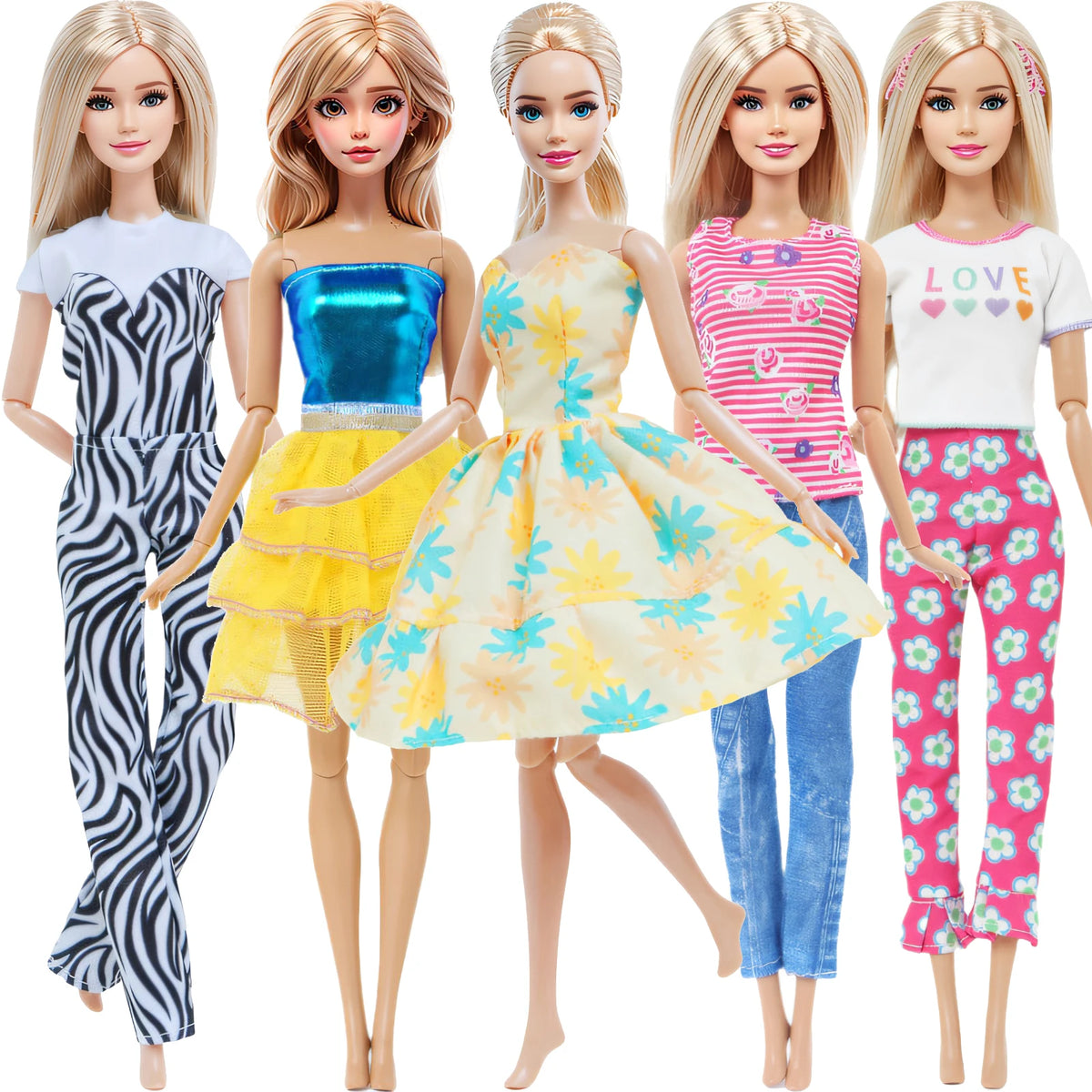 Handmade 1/6 Scale Doll Outfits - 3 or 5-Pack Casual Dresses, Blouses, Skirts & Pants for 11.5–12 in (29–30.5 cm) Dolls