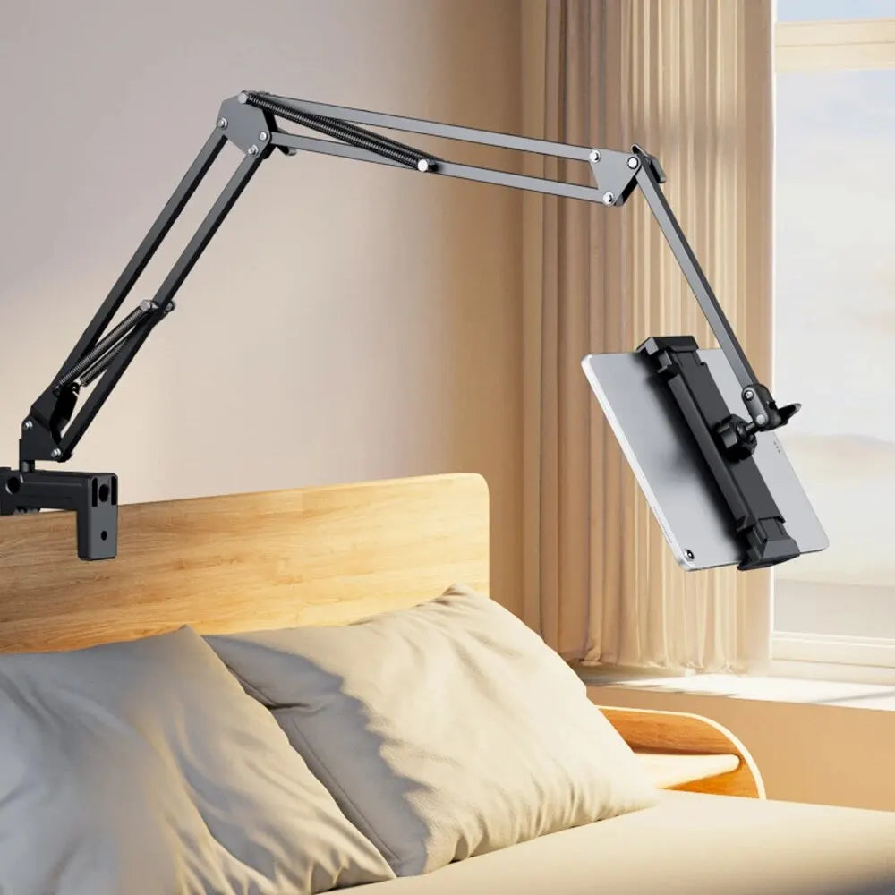 360° Rotating Tablet & Phone Stand - Aluminum Arm Desktop and Bed Mount, Fits 4–11 in (10–28 cm) Devices