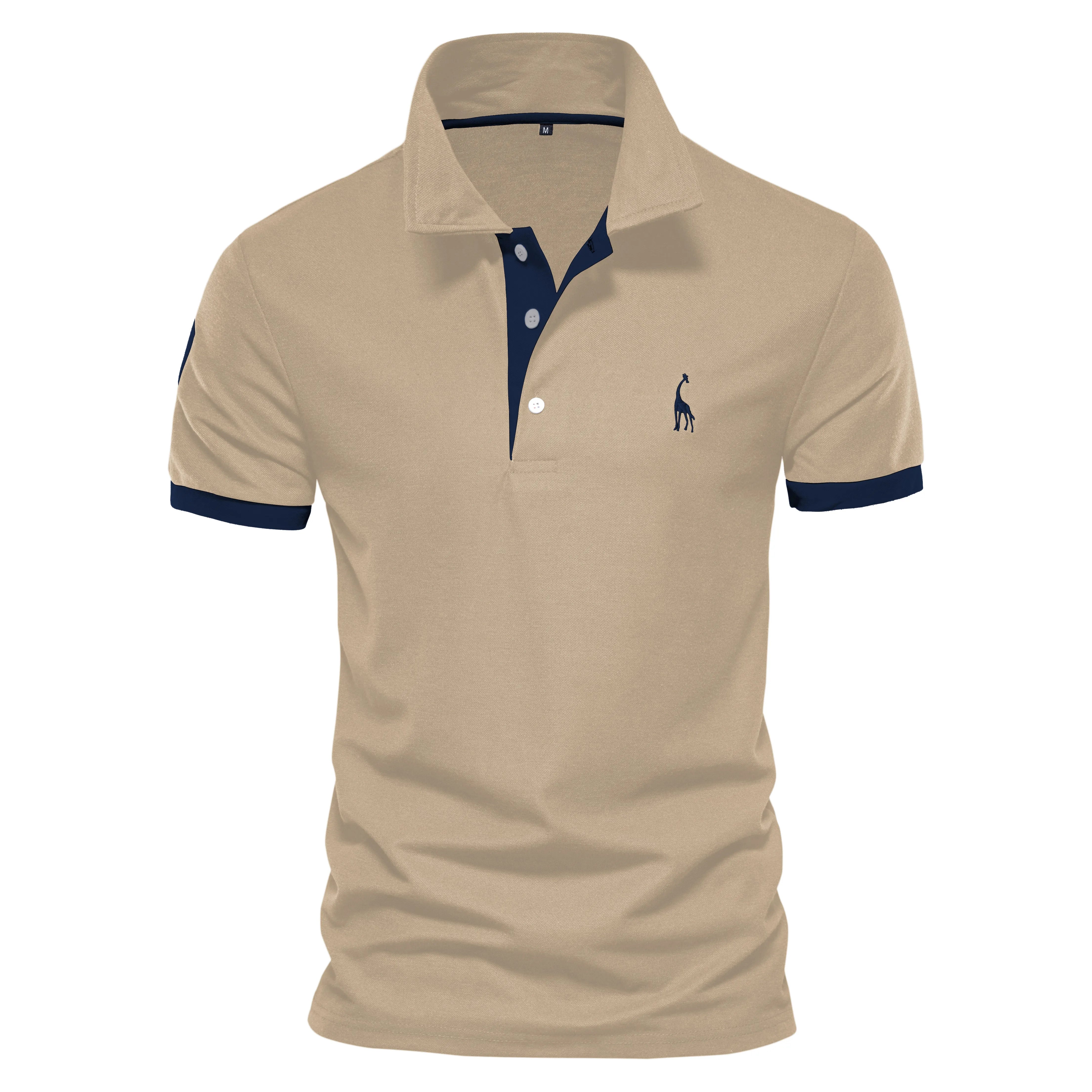 Men's Embroidered Giraffe Polo Shirt - Short Sleeve Cotton-Poly Casual Business Summer Polo