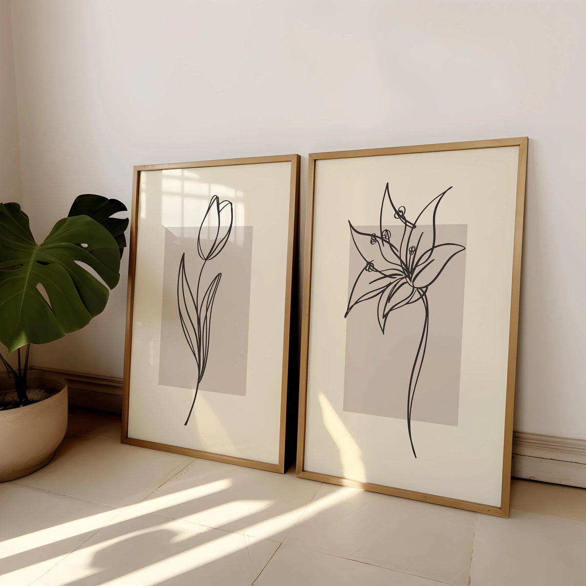 2-Piece Frameless Matisse Floral Canvas Prints - Bohemian Mid-Century Modern Wall Art for Bedroom & Living Room