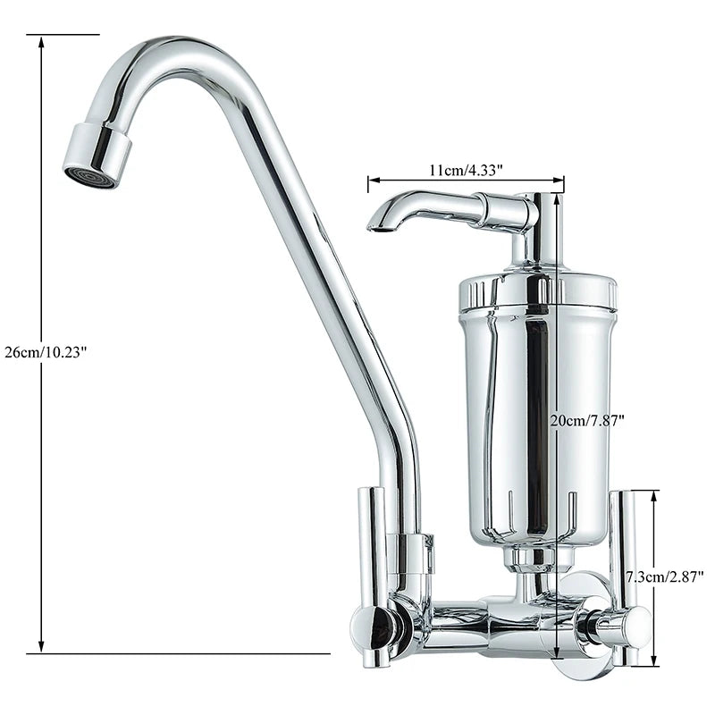 Wall-Mounted Pull-Out Kitchen Faucet with Built-In Filter — Chrome & Matte Black, Single Cold Water, Retractable Spout
