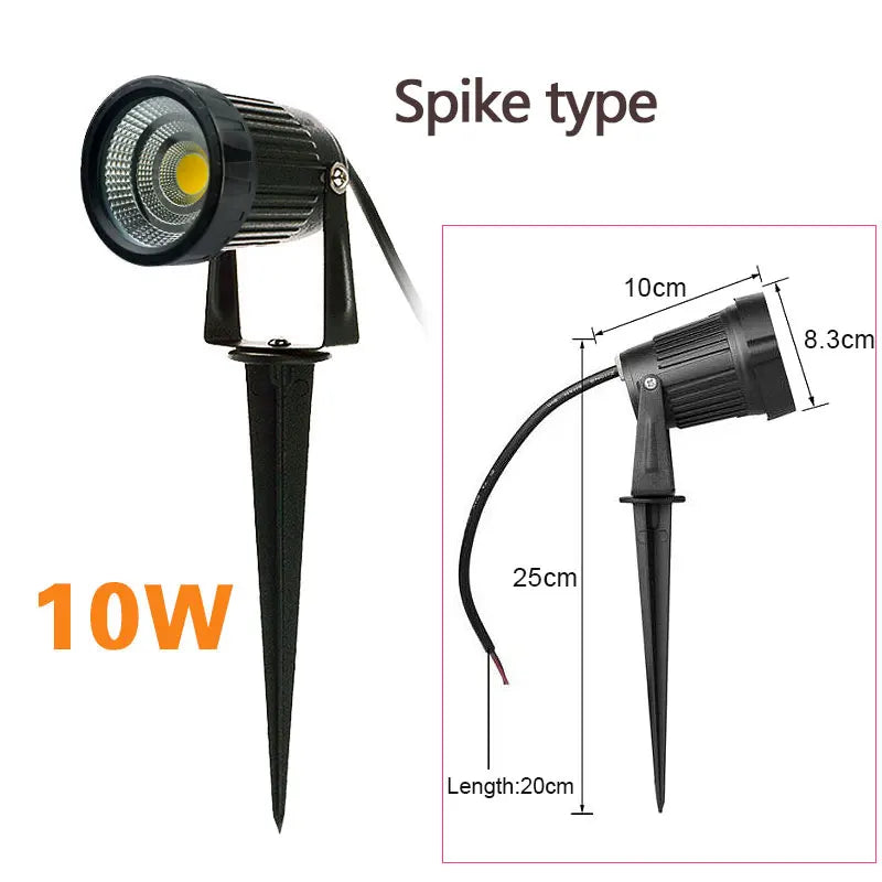 LED COB Spike Garden Path Light - 5W–20W Waterproof Outdoor Lawn Spotlight, AC85–265V / DC12–24V