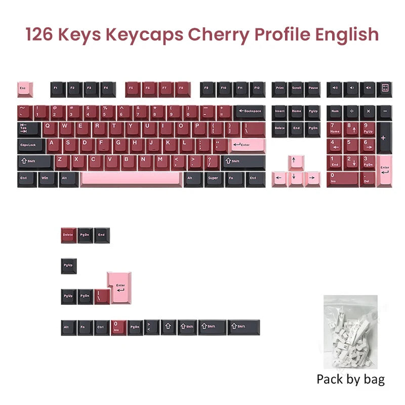 126-Key Double-Shot PBT Cherry Profile Keycap Set - MX Switch Compatible, Fits 61-108 Key Layouts