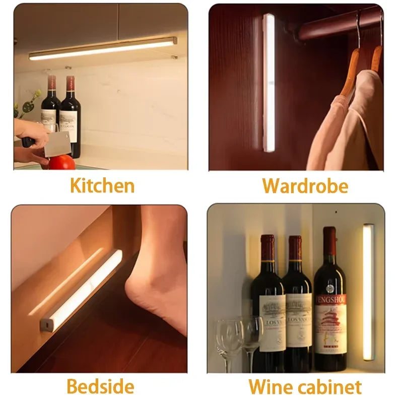 Rechargeable Motion Sensor LED Cabinet Light – Wireless Night Light for Wardrobe, Staircase & Kitchen
