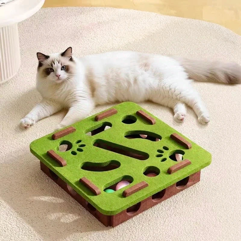 Interactive Felt Cat Puzzle Maze Toy Kit with Bell Balls & Scratch Boards