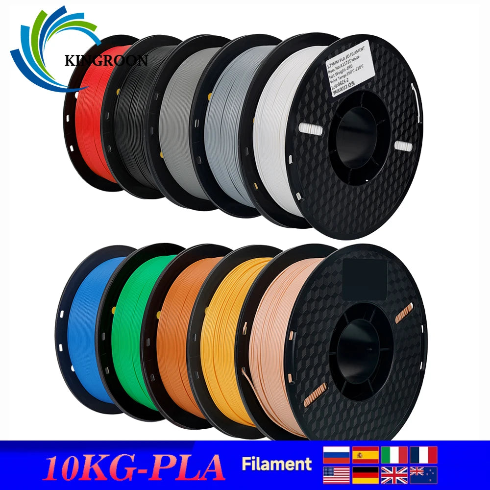 10kg (22lb) Multicolor PLA Filament – 10 × 1kg (2.2lb) Spools, 1.75mm for FDM 3D Printing