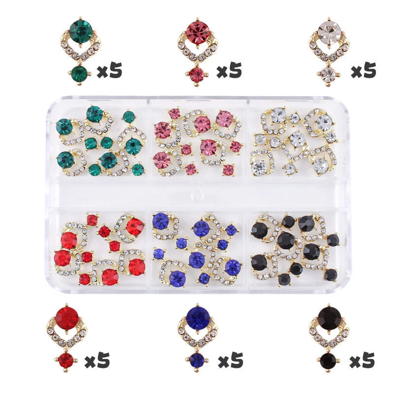 6-Grid Nail Rhinestone Kit – Saturn, Planet & Cross Crystal Nail Charms for Nail Art