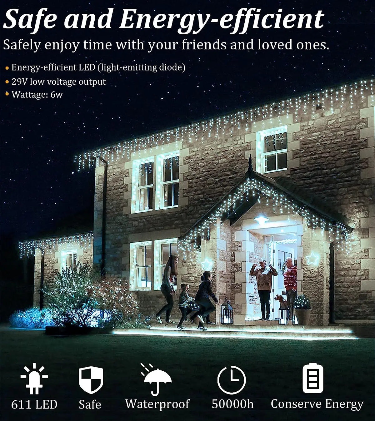LED Icicle Curtain Lights 20 m (65.6 ft) 864 LED Outdoor Christmas Garland 24V Low-Voltage Waterproof