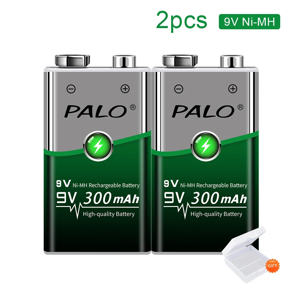 9V Ni-MH Rechargeable Battery 300mAh with Smart Charger — Low Self-Discharge Reusable 9 Volt Battery