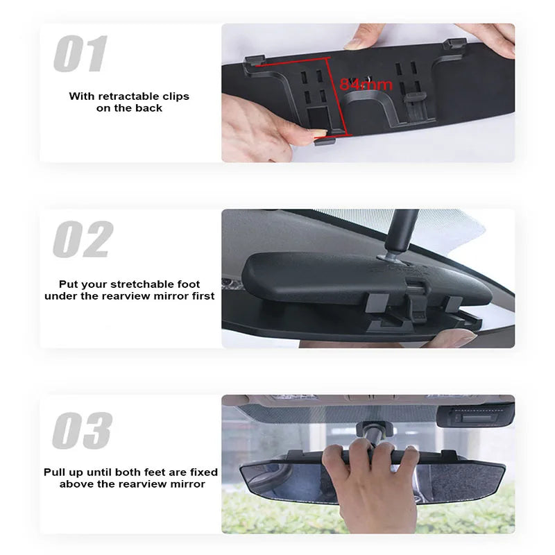 Wide-Angle Convex Anti-Glare Rearview Mirror for Car Interior – Universal Baby/Child Seat Monitor, Sun Visor Clip (299 x 90 mm / 11.8 x 3.5 in or 244 x 90 mm / 9.6 x 3.5 in)