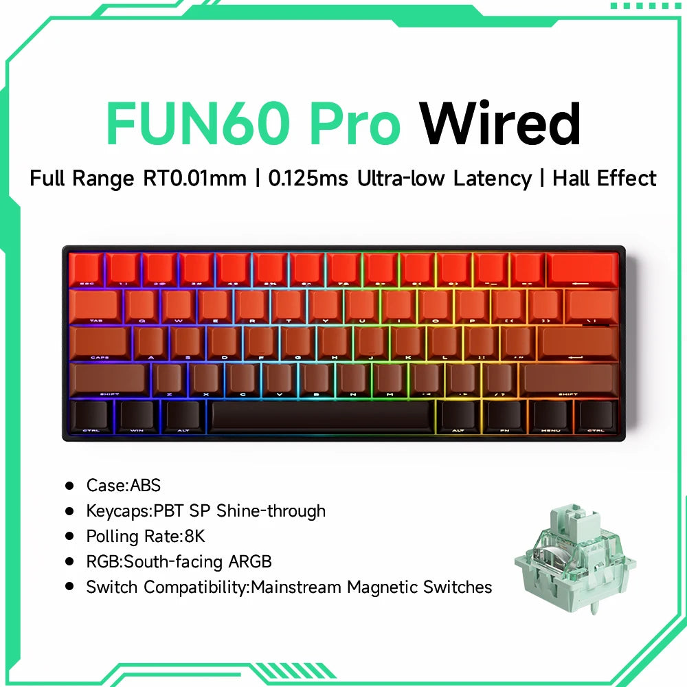 Magnetic Switch 60% & 65% Mechanical Gaming Keyboard - Rapid Trigger RT, 8K Polling, Hot-Swappable, RGB, Tri-Mode USB-C/BT/2.4G