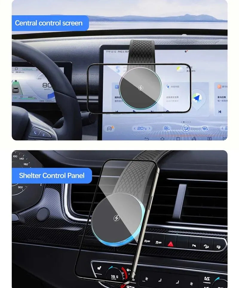 Magnetic 15W Wireless Car Charger Mount - Dashboard Phone Holder, USB-C Fast Charging