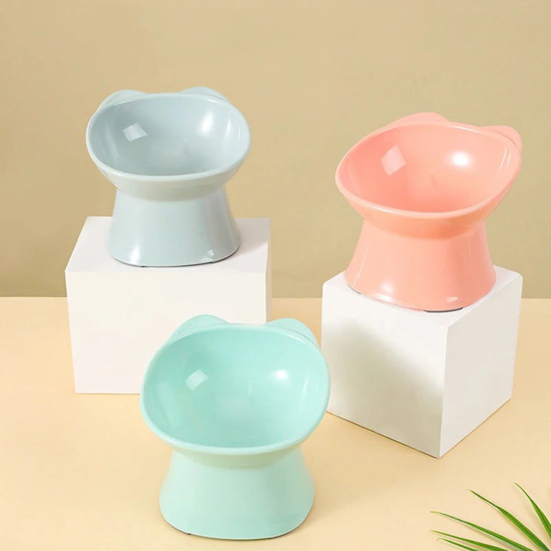 Anti-Tip Elevated Cat Bowl - Nordic Square Double-Handle Raised Pet Feeding & Water Bowl
