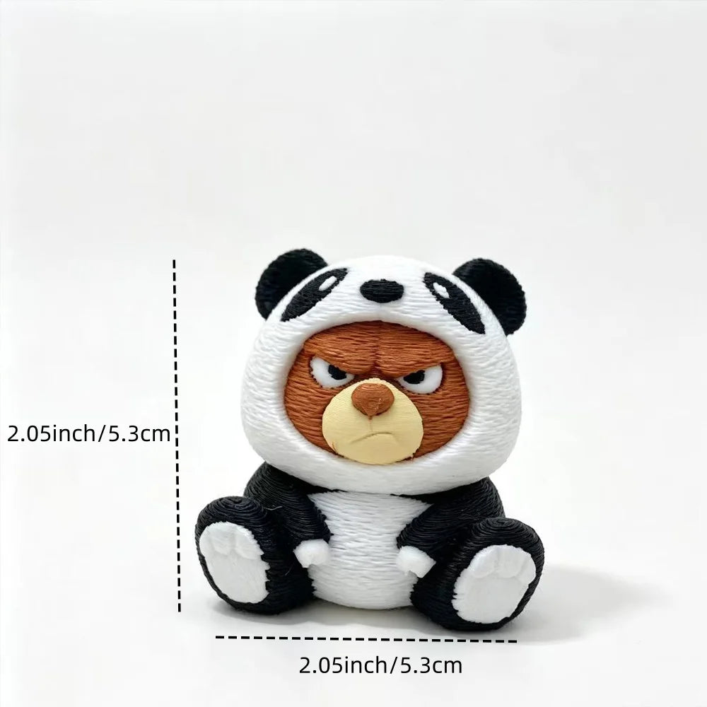 3D Printed Bear Figurine in Panda Jacket – Plastic Collectible Ornament for Home, Car & Desk Decor