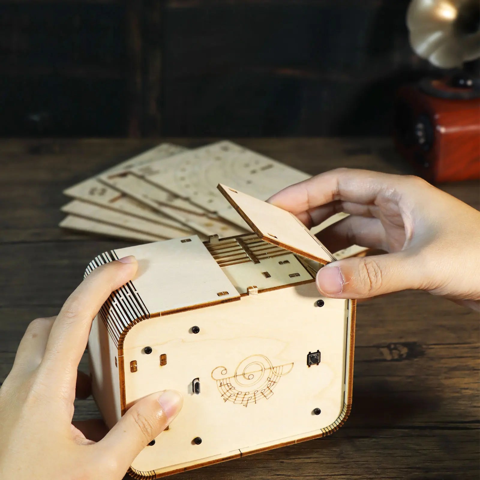 3D Wooden Castle Music Box Night Light DIY Model Kit – Handmade Puzzle Gift for Adults