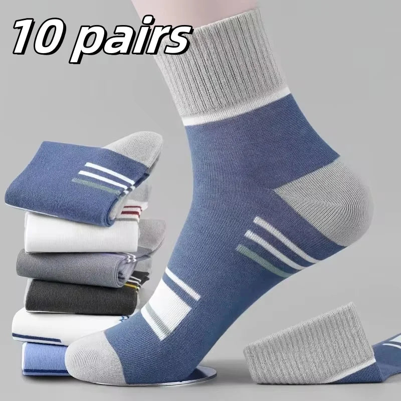 Men's Breathable Sports Crew Socks, 3/5/10 Pairs, Polyester-Cotton Anti-Odor Sweat-Absorbent