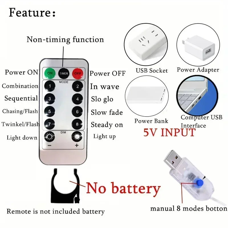 LED USB Curtain String Lights 8-Mode – Fairy Curtain Lights for Christmas & Wedding Party, 3m & 6m (Warm White / Multicolor) with Remote
