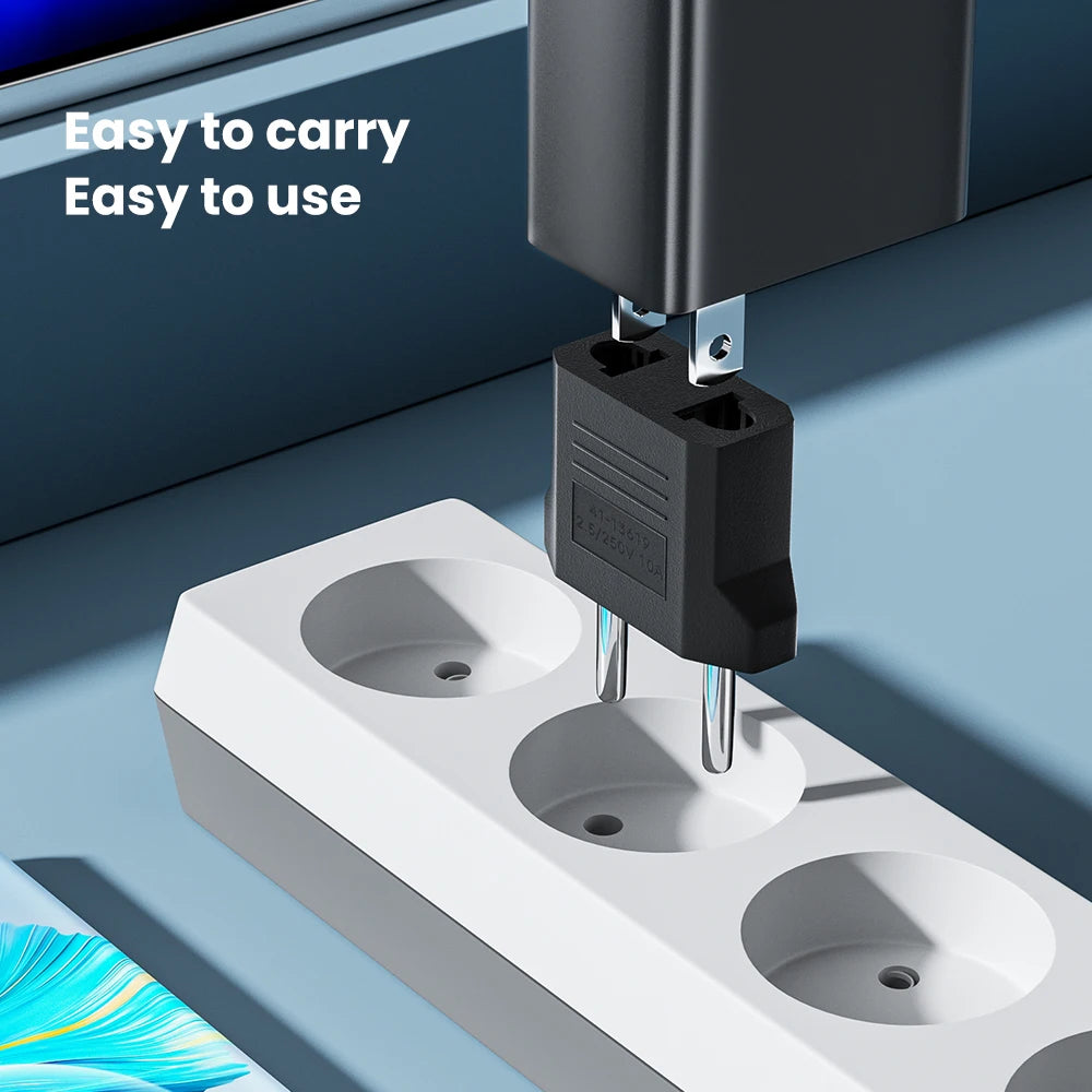 US to EU Travel Plug Adapter — 2-Outlet Non-Grounding Power Converter, 4.8mm / 4.0mm