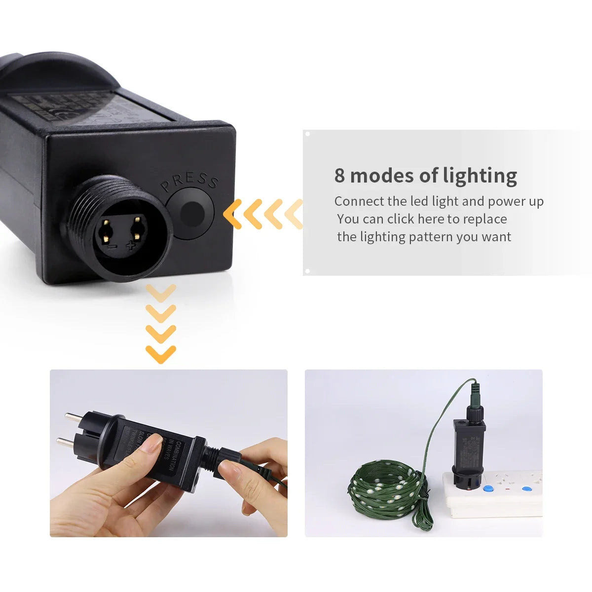 Holiday & Christmas Outdoor LED String Lights - Green PVC, Waterproof IP65, 8 Modes, 10–100 m (33–328 ft)