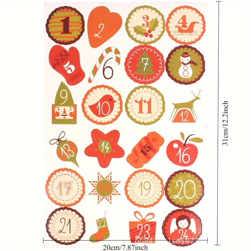 Advent Calendar Number Stickers 1-24 - Paper Seal Labels for Christmas DIY Gifts, Baking, Envelopes & Party Favors