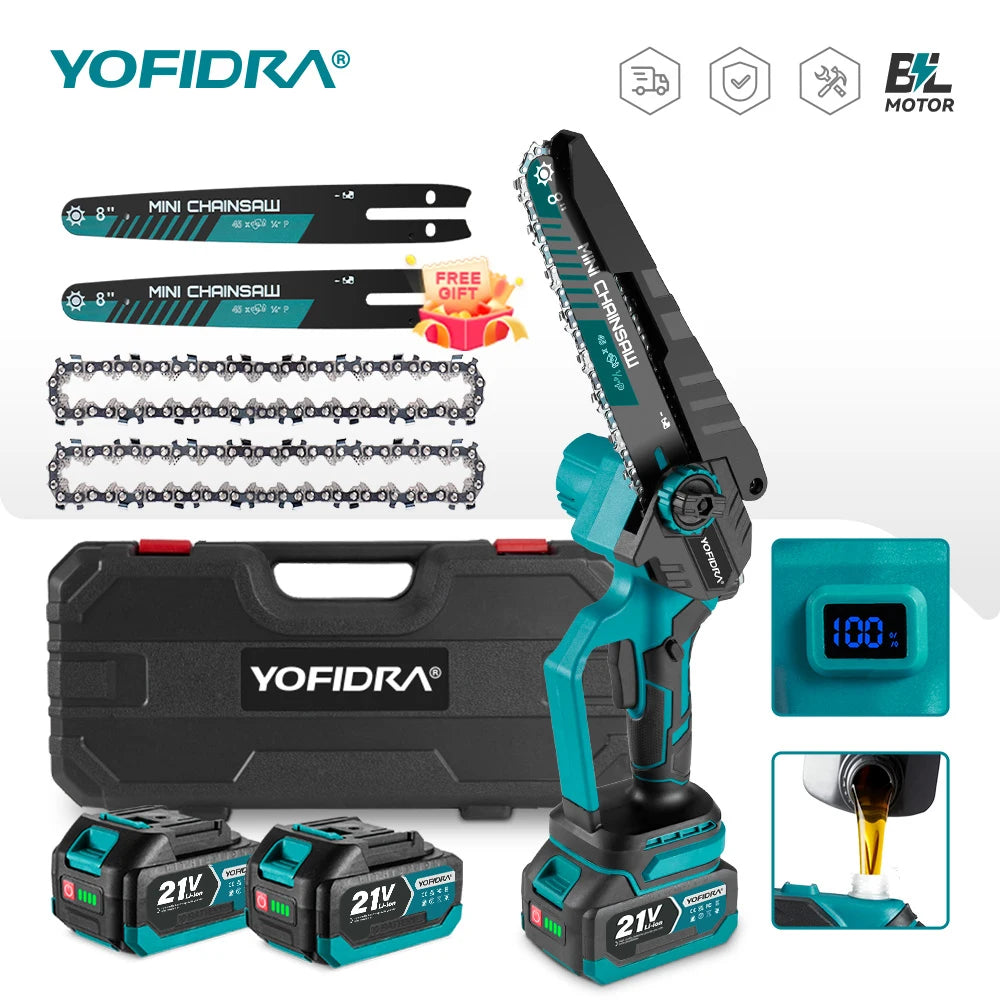 8-Inch (203 mm) Brushless Cordless Electric Chainsaw – 18–21V Lithium Battery Pruning & Woodworking Saw