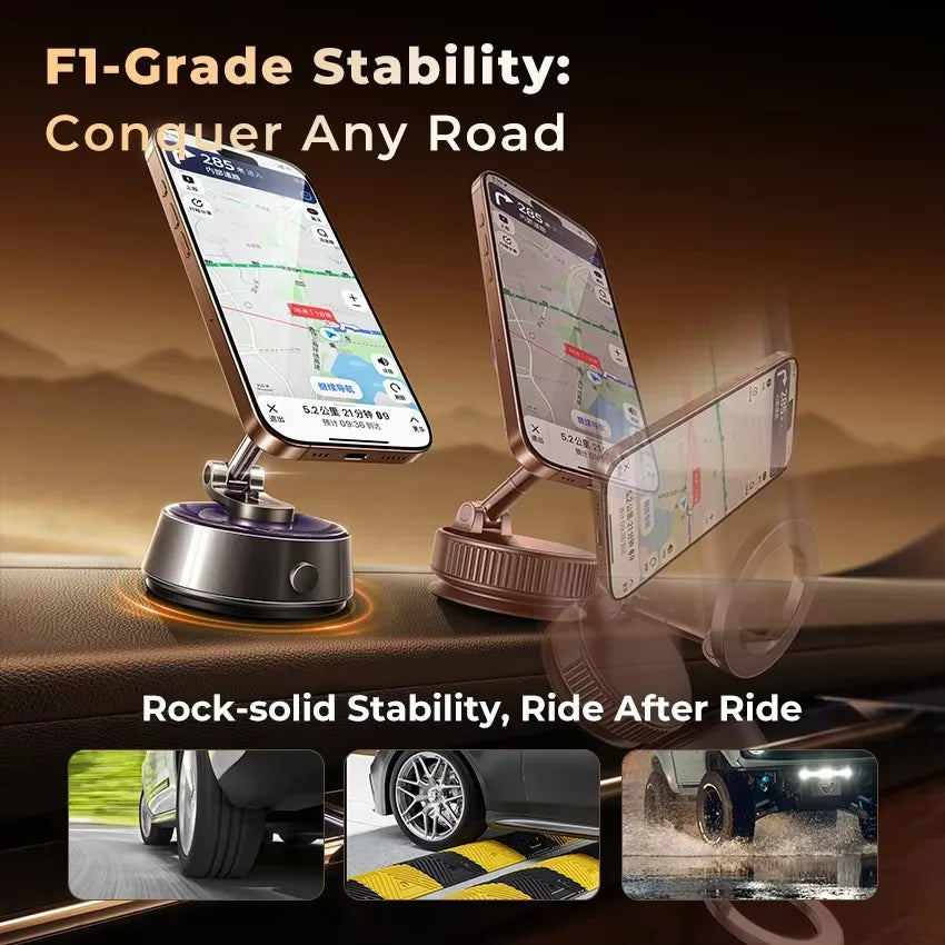 Electric Vacuum Magnetic Car Phone Mount – 360° Rotation, 4-Axis Adjustable Dashboard & Windshield Phone Holder