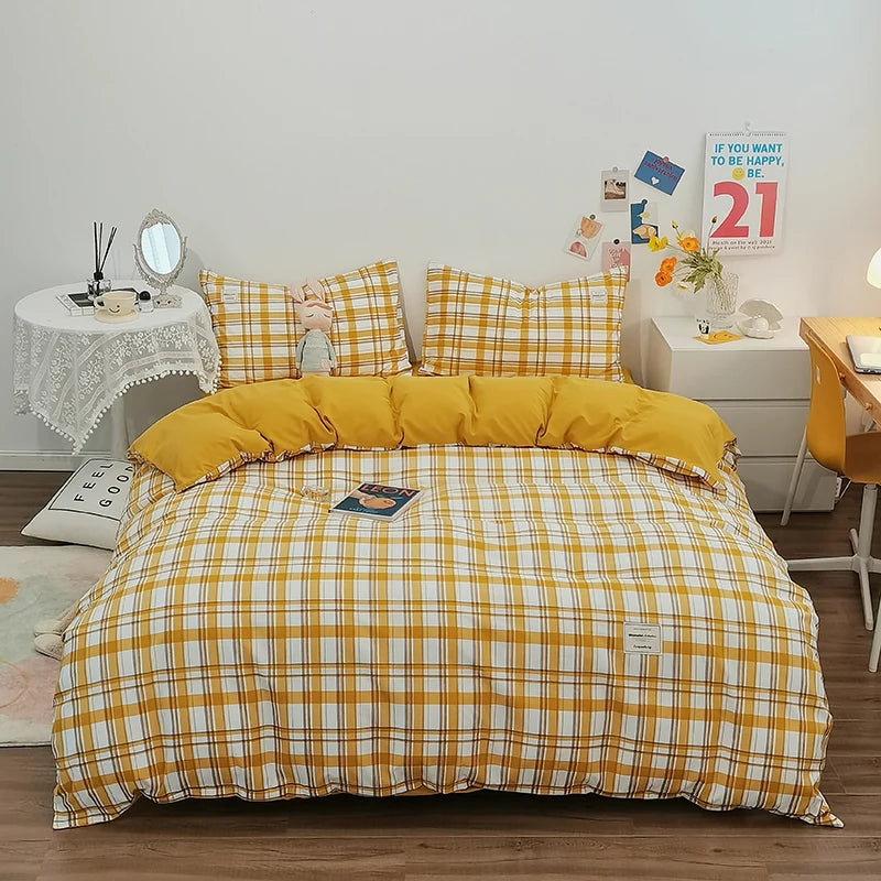100% Cotton Plaid Stripe Duvet Cover Set - 3-Piece Breathable Washed Twill Bedding (1 Duvet Cover + 2 Pillowcases)