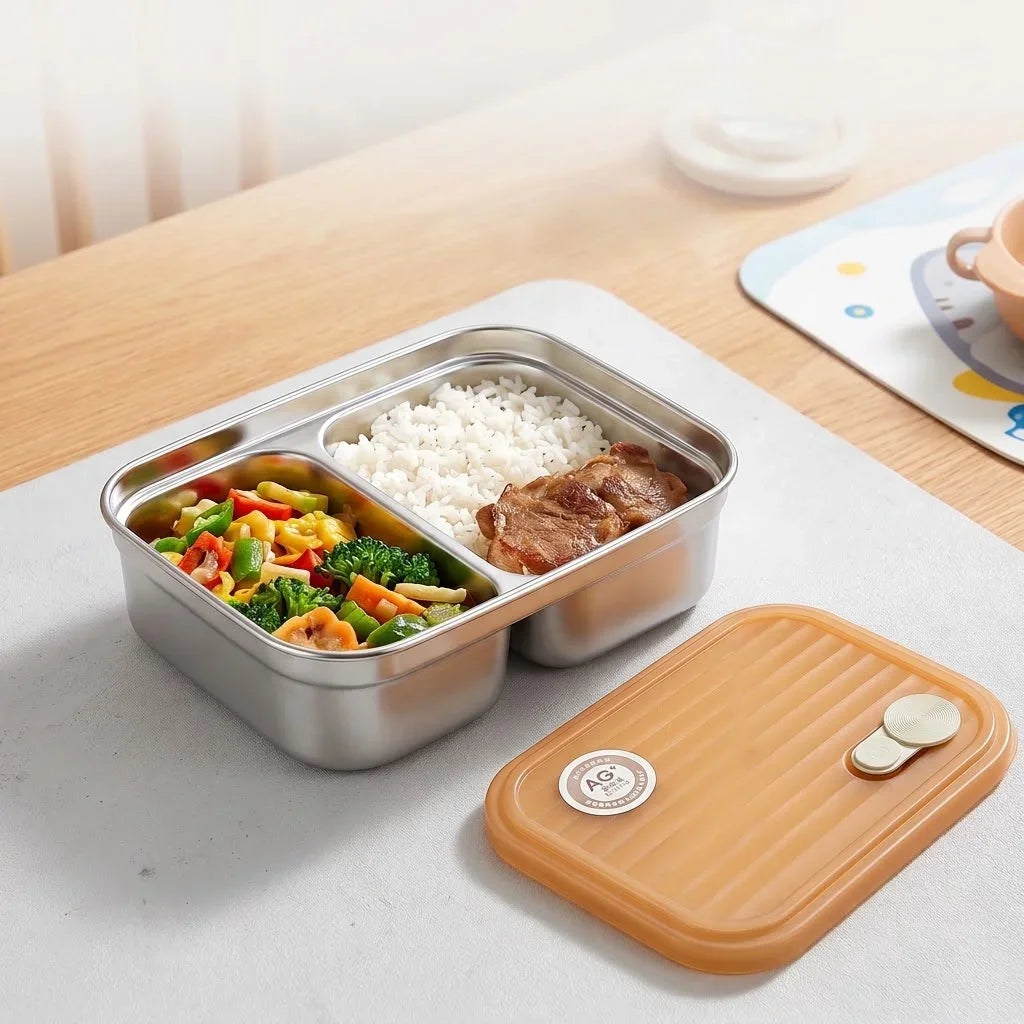 304 Stainless Steel Bento Box - Divided Airtight Lunch Box with Lid, Leakproof Meal Prep Container for Kids & Students