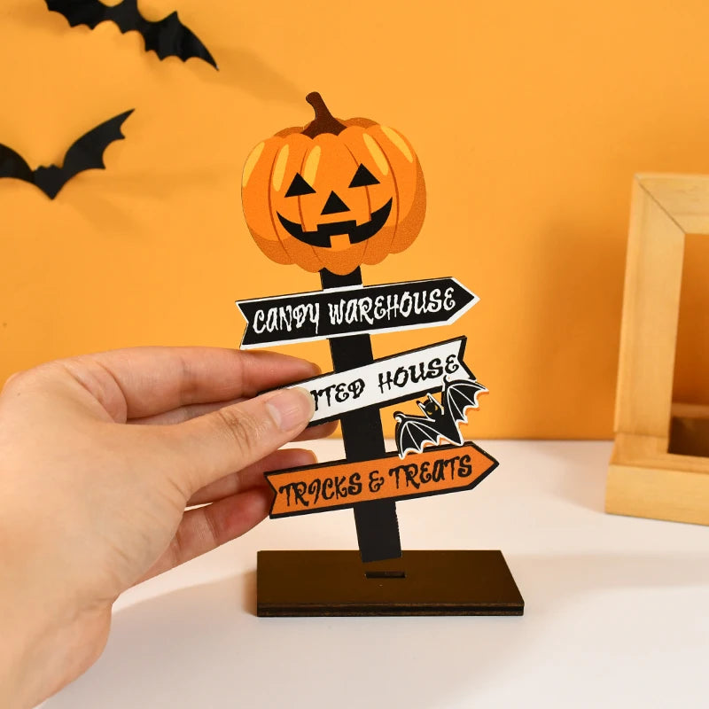 Wooden Halloween Ornament Ghost Pumpkin Skull Desktop Decoration for Kids Party
