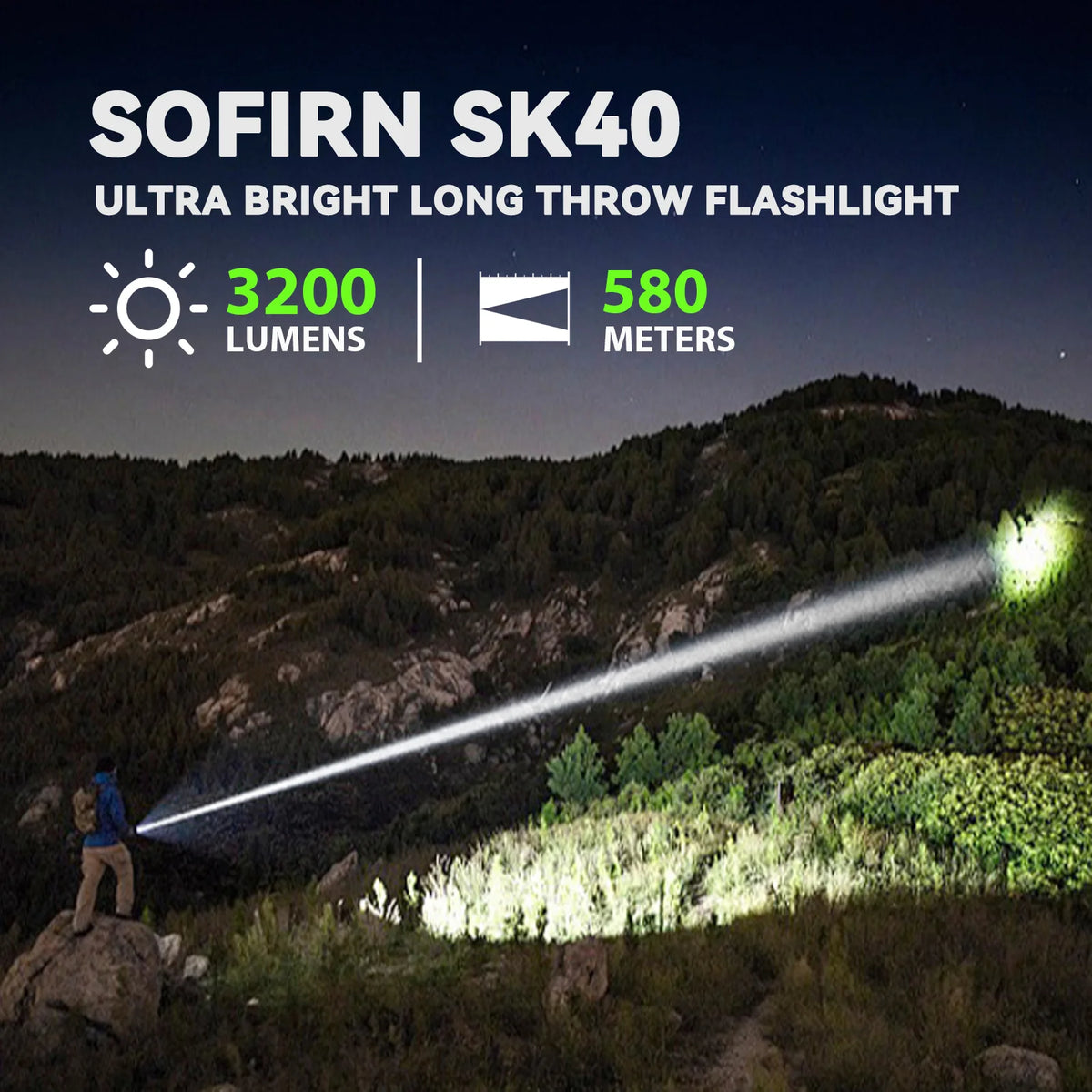 21700 Rechargeable LED Flashlight 3200lm Tactical Long-Range Torch with Spotlight USB-C IP68