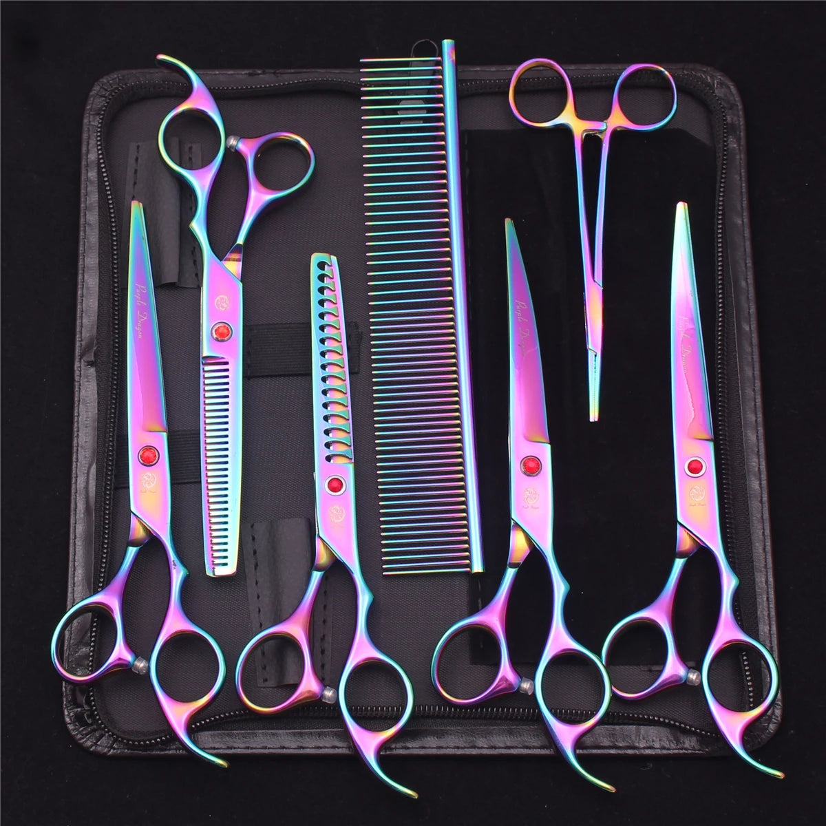 7-Inch (19.5 cm) Stainless Steel Pet Grooming Scissors Kit – Straight, Thinning, Chunker & Curved Shears