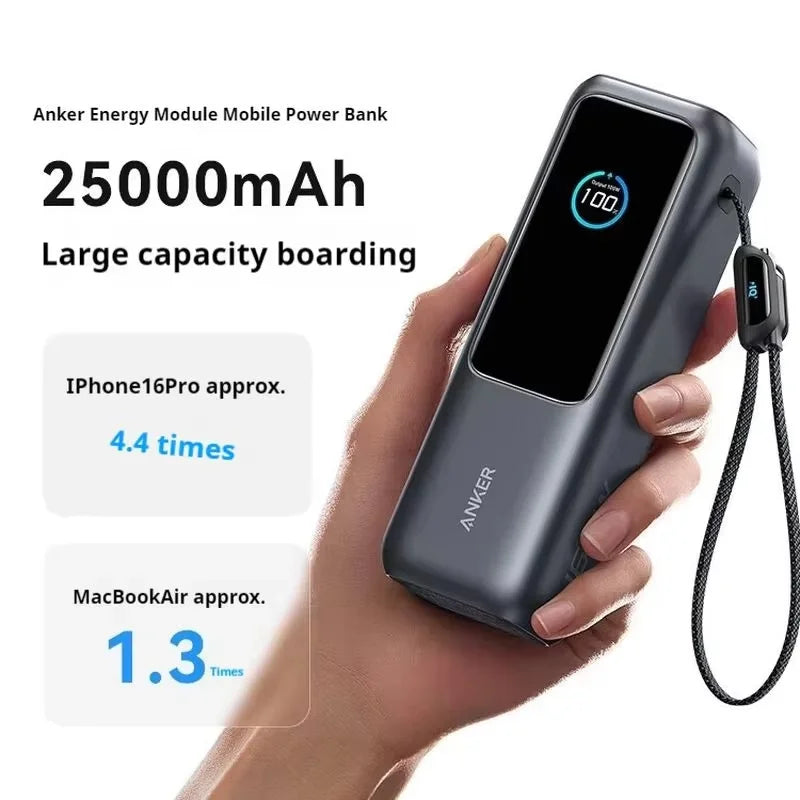 165W 25000mAh Portable Power Bank with Retractable Cables, 100W USB-C Fast Charge, Dual USB Output, Lightweight Metal Charger