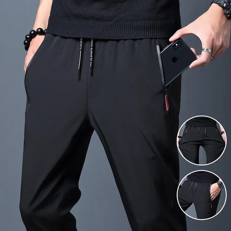 Men's Slim Straight Jogger Pants Elastic Waist Casual Trousers Blue Black Gray Plus Sizes