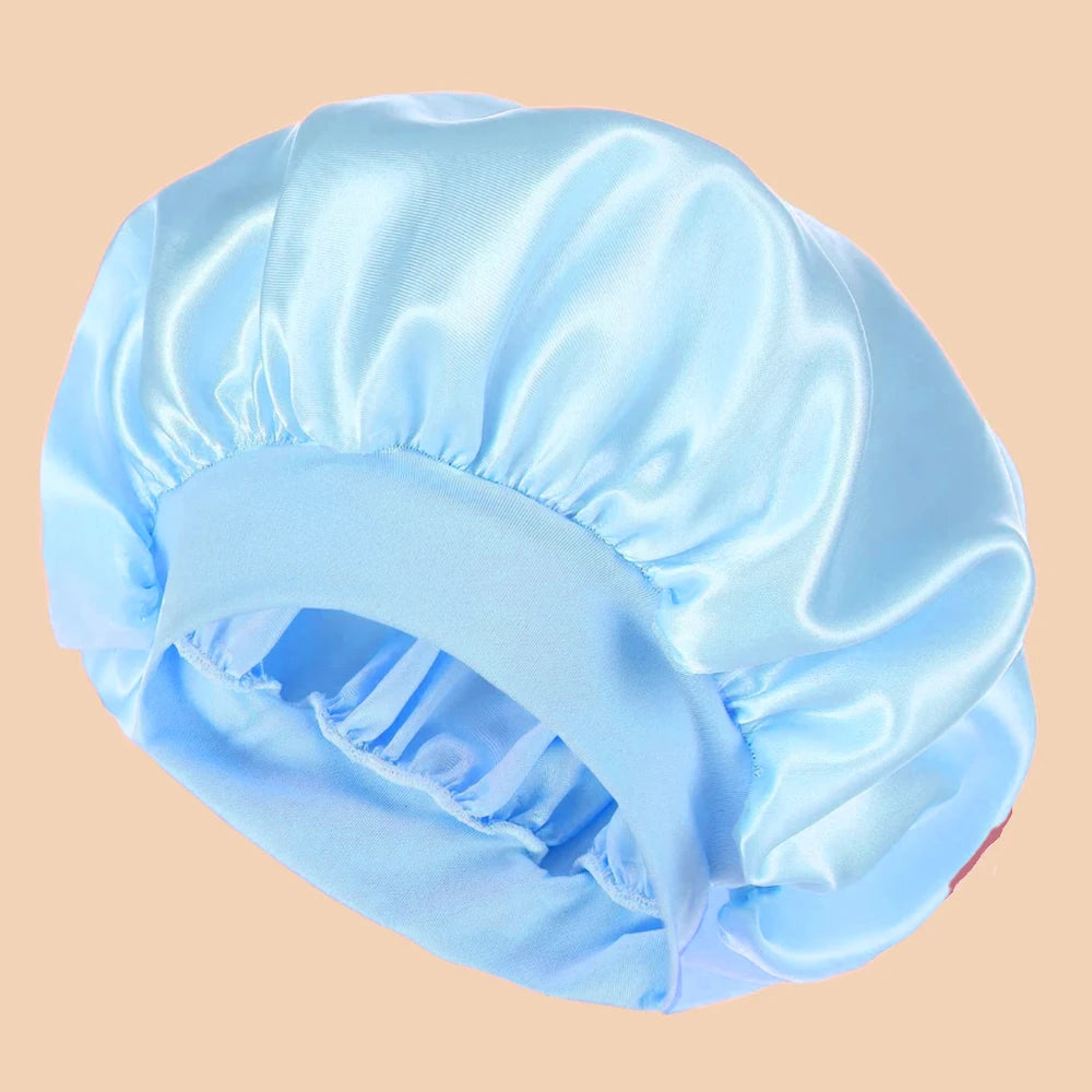 Satin Wide-Brim Shower Cap Sleep Bonnet - Single - 16 Colors