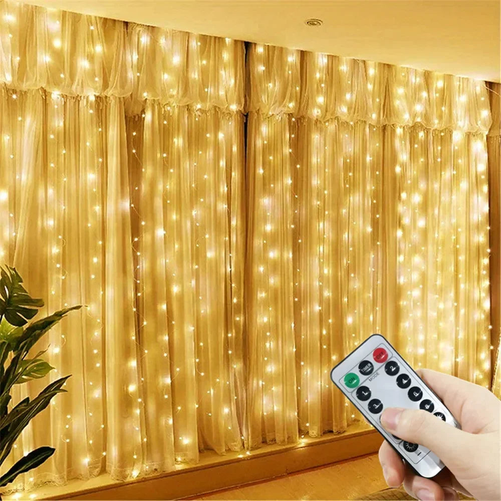 USB LED Curtain String Lights – 3×1m / 3×2m / 3×3m / 6×3m (9.8×3.3 / 9.8×6.6 / 9.8×9.8 / 19.7×9.8 ft) USB Powered with Remote – Fairy Lights for Wedding, Party & Home