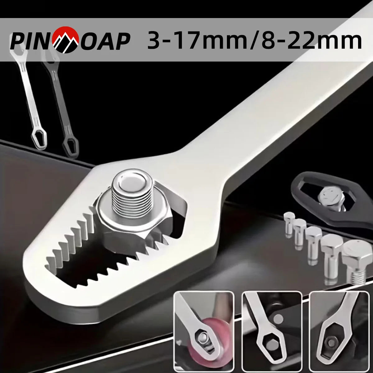Adjustable Self-Tightening Double-Head Wrench Fits 3–17 mm & 8–22 mm (0.12–0.67 in & 0.31–0.87 in) for Cars, Bicycles and Home Repair