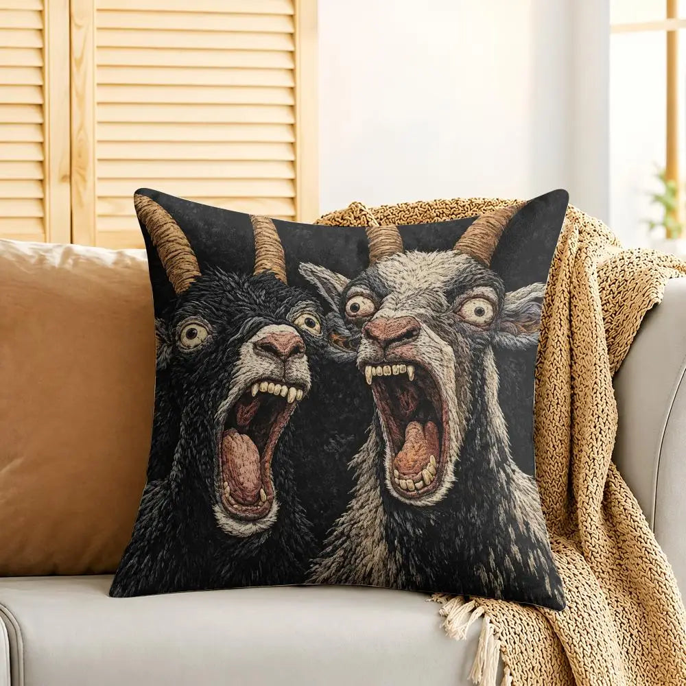 Humorous Goat Face Plush Cushion Cover Soft Short-Pile Pillow Case for Sofa Bed Home Decor