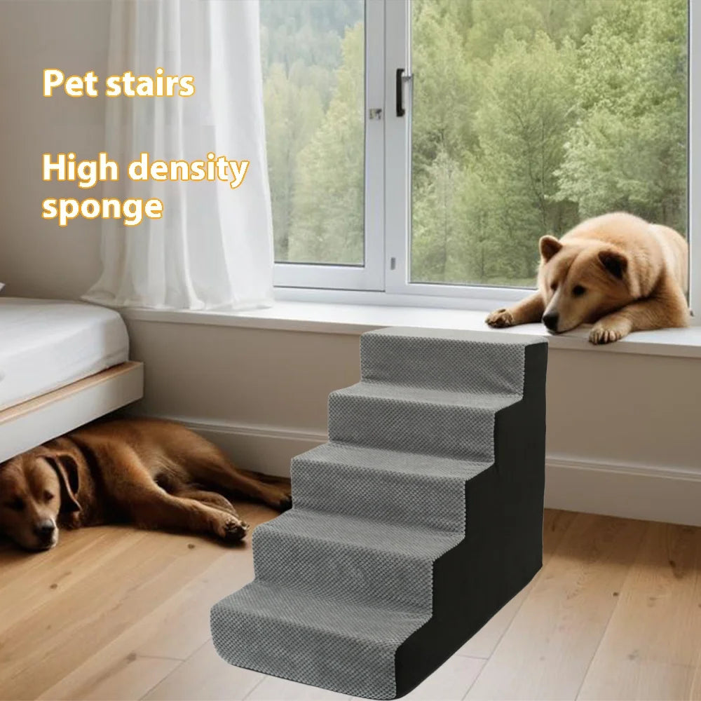 4-5-Step Memory Foam Dog & Cat Stairs with Removable Washable Cover – Pet Ramp Ladder